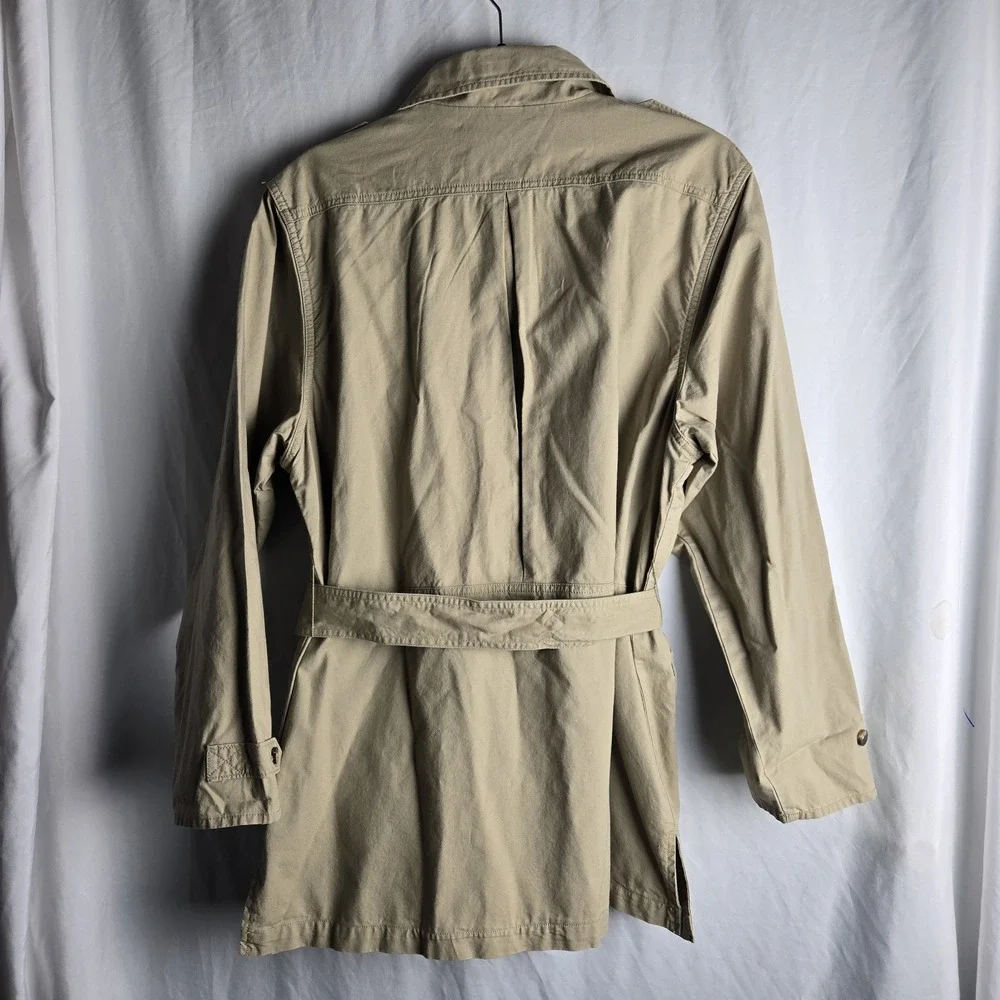 Vtg Womens Large Woolrich Cotton Button Close Safari Jacket Belted Khaki Chore - Picture 5 of 9